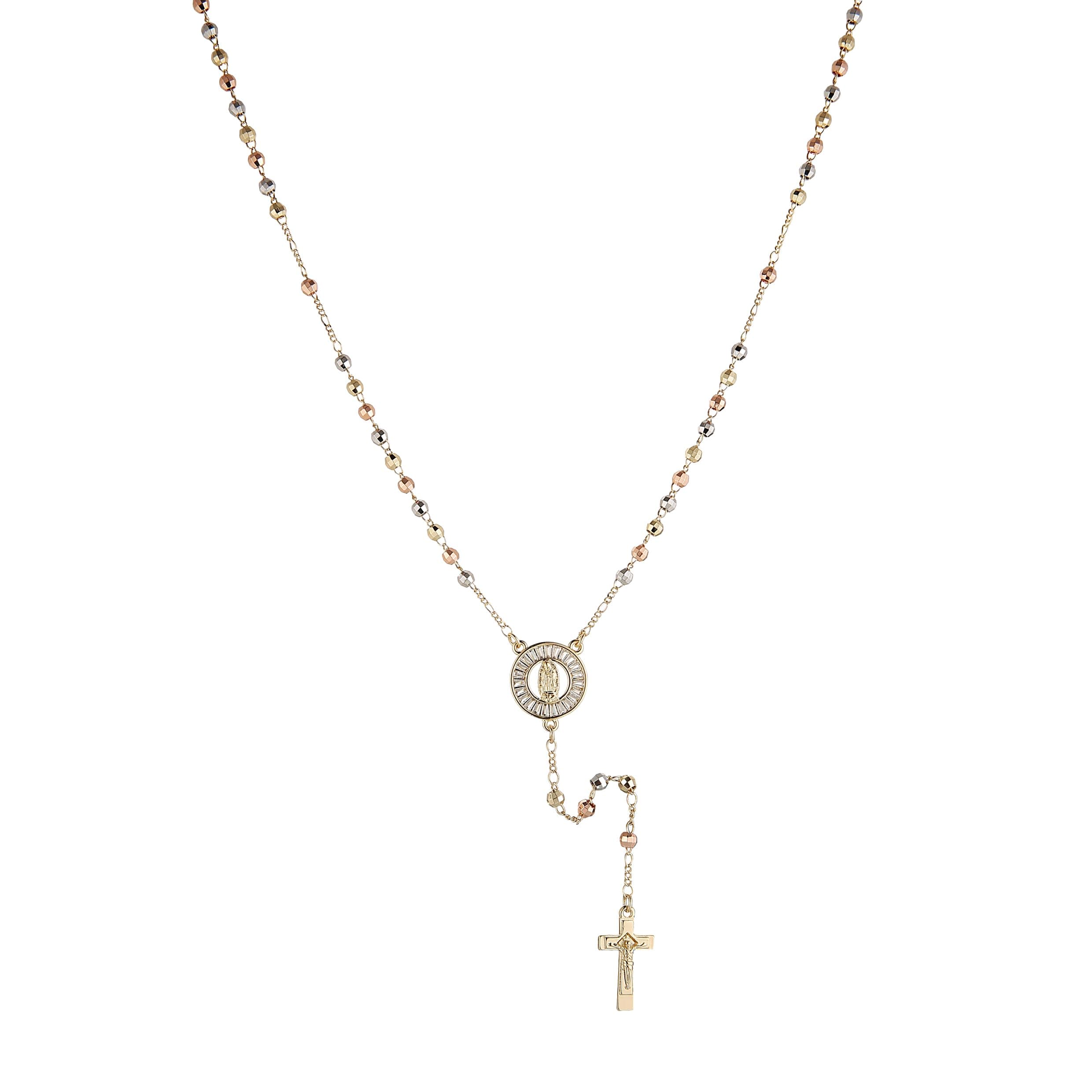 HZMAN 14K Gold Plated Virgin Mary & St. Benedict Rosary Necklace - Dainty Christian Jewelry Gift for Women