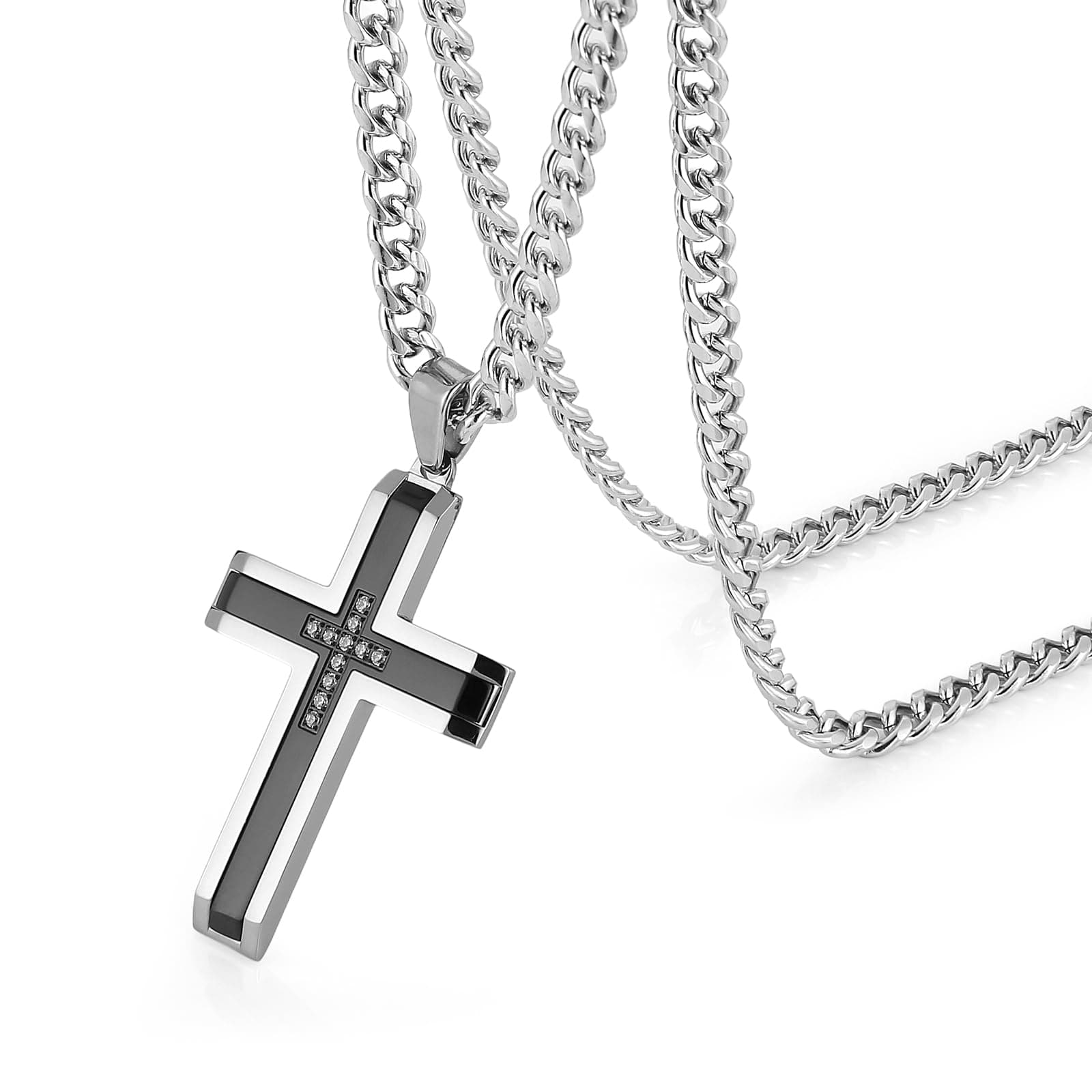 Men's Stainless Steel Cross Necklace with 24 Cuban Chain
