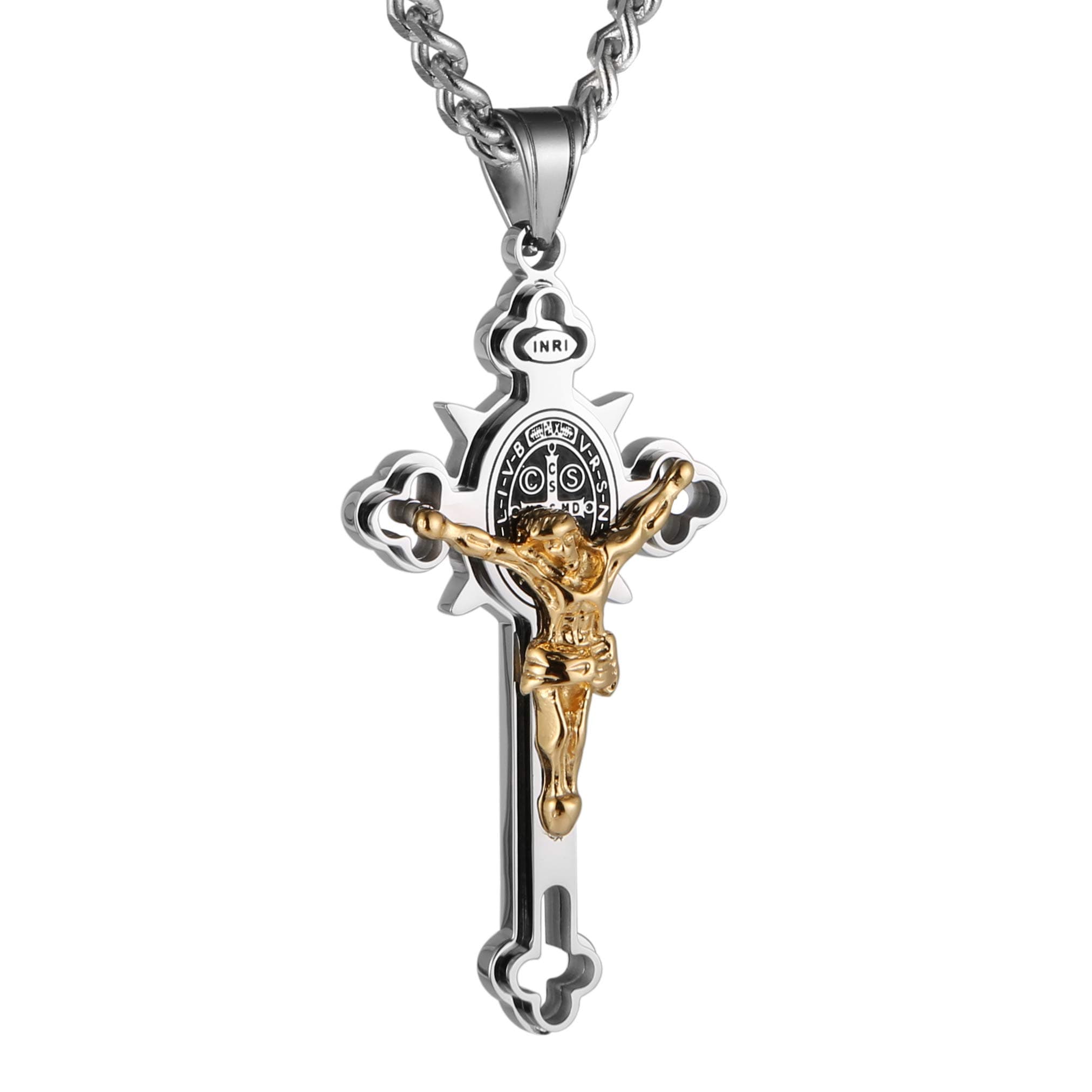 HZMAN Saint St. Benedict Crucifix Cross Necklace