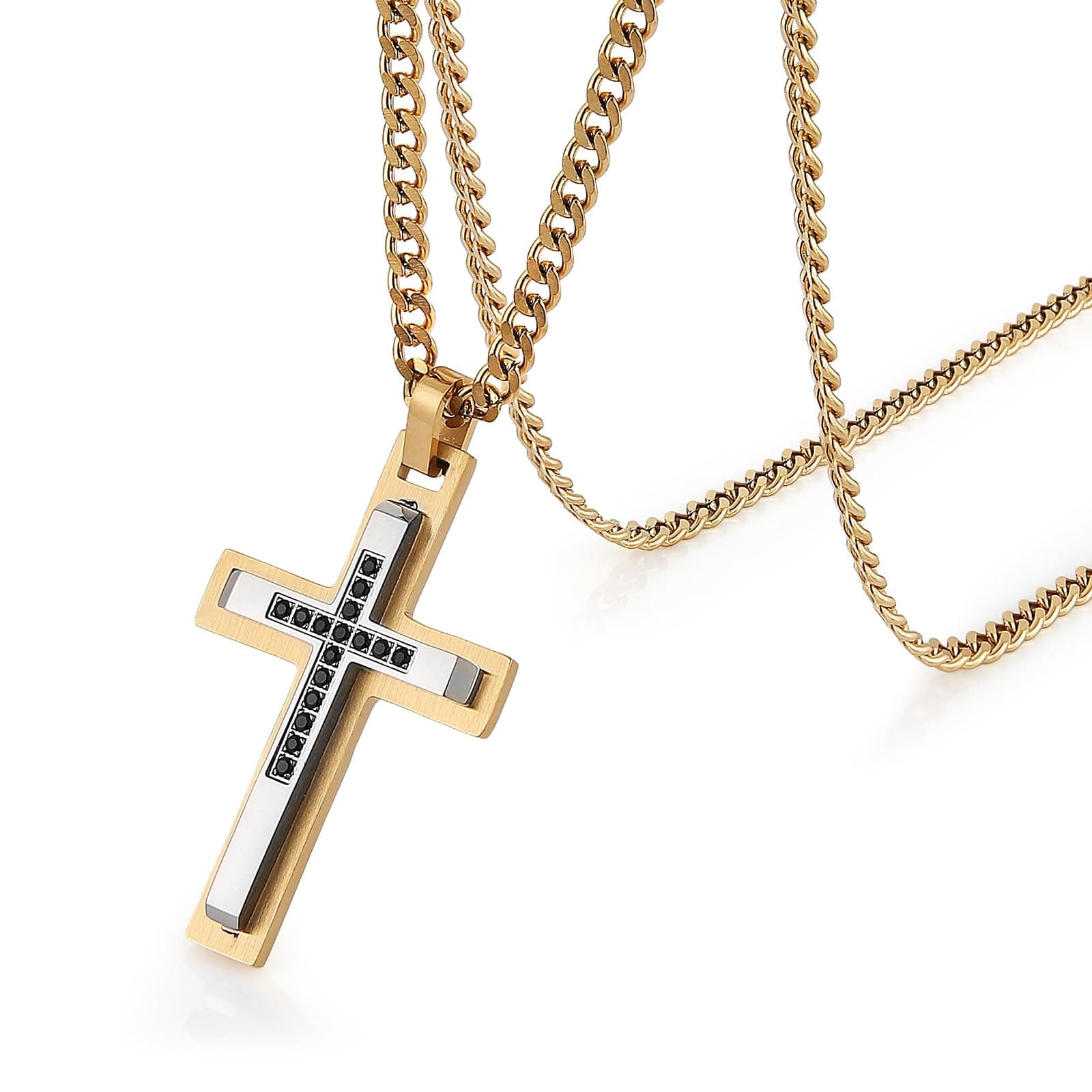 Stainless Steel Double Layer Cross Necklace for Men and Boys