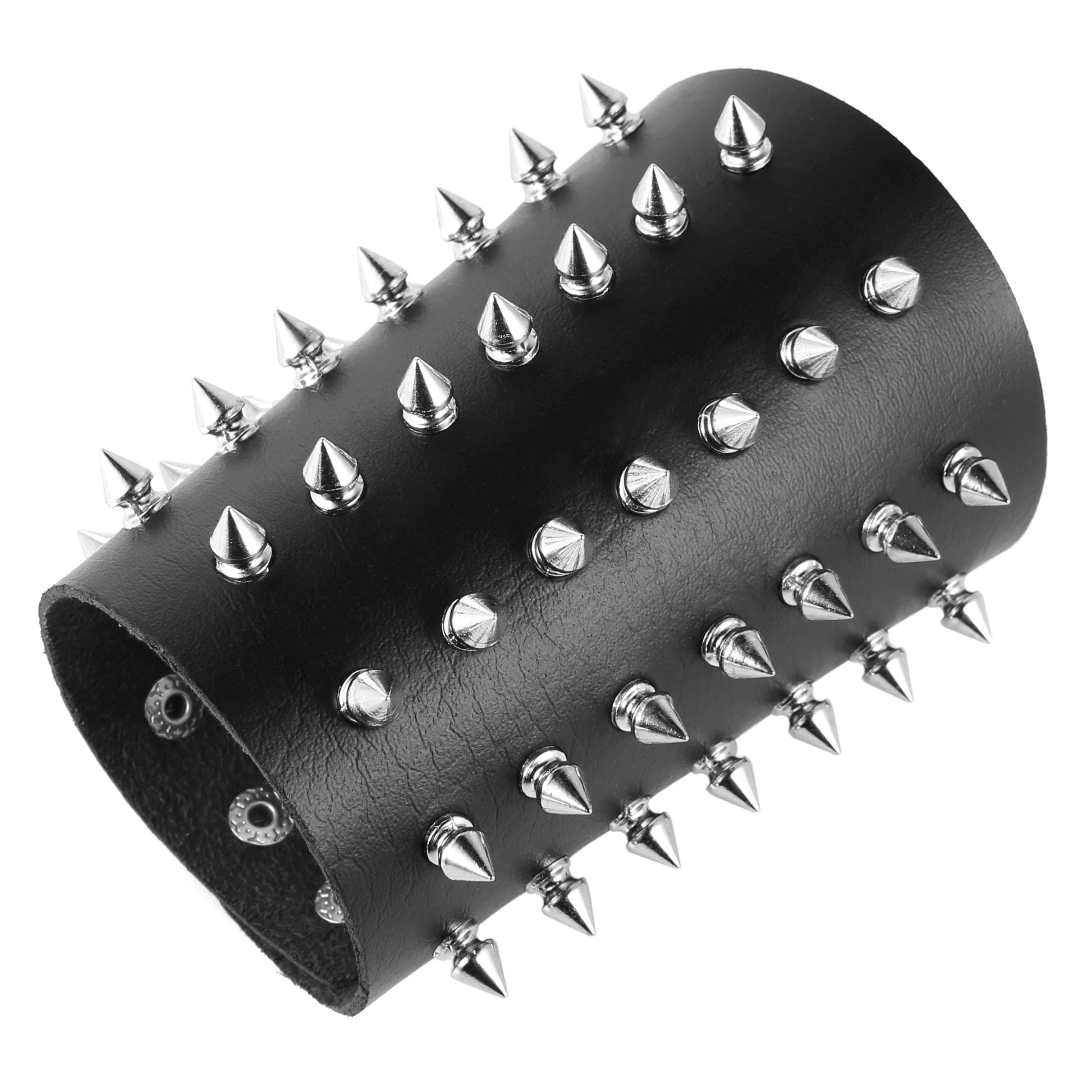 HZMAN Black Metal Spike Studded Leather Bracelet